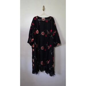Floral Embroidered Cotton Kimono Whimsygoth Fairygrunge Beach Vacation Plus Size